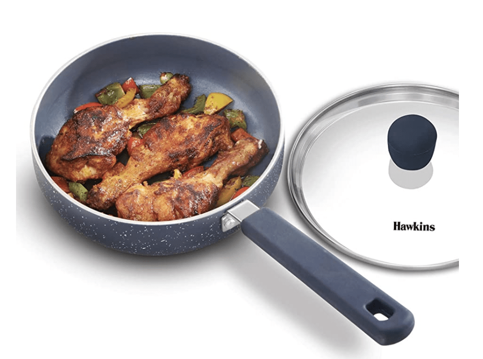 Hawkins Ceramic Nonstick Frying Pan, 17 cm Diameter, Induction Fry Pan with Glass Lid, Granite Omlette Egg Pan, Fish Pan (ICF17G)