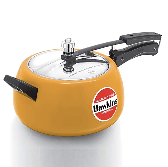 Hawkins Ceramic- Coated Contura 5L Mustard Yellow Aluminium Inner Lid Pressure Cooker-1