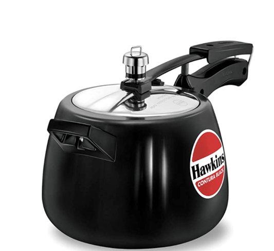 Hawkins 4 Litre Contura Black Pressure Cooker, Hard Anodised Inner Lid Cooker, Handi Cooker, Black (CB40)