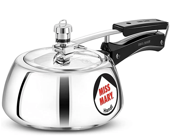 Hawkins Miss Mary 2 Litre Handi Inner Lid Aluminium Pressure Cooker, Small Cooker, Silver (MMH20)-1