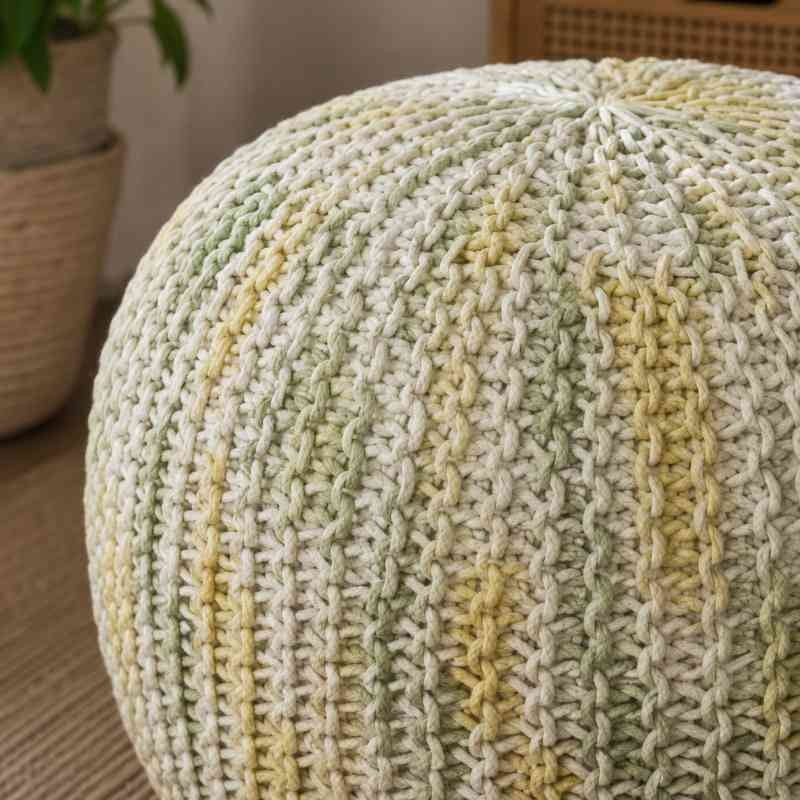 Hand-Knitted Boho Round Pouf Ottoman | Round pouf for modern home interiors | Bohemian style pouf ottoman seat