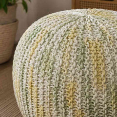Hand-Knitted Boho Round Pouf Ottoman | Round pouf for modern home interiors | Bohemian style pouf ottoman seat