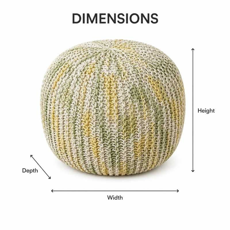 Hand-Knitted Boho Round Pouf Ottoman | Round pouf for modern home interiors | Bohemian style pouf ottoman seat