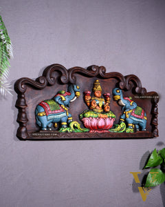 Hand-Painted Wooden Gajalakshmi Wall Hanging Panel – 24 Inch