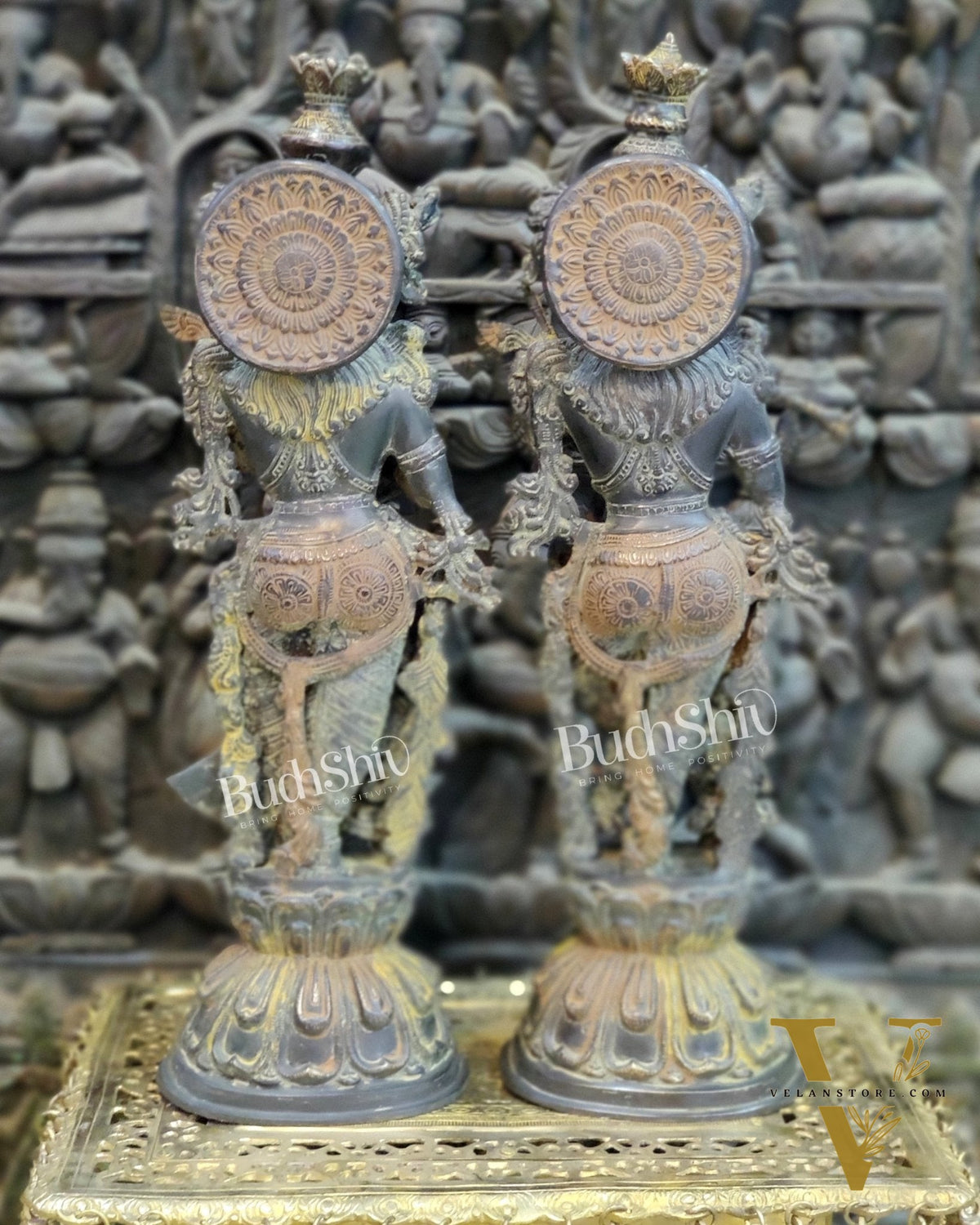 Handcrafted Antique Brass Radha Krishna Statue - 24" Height | Traditional Finish