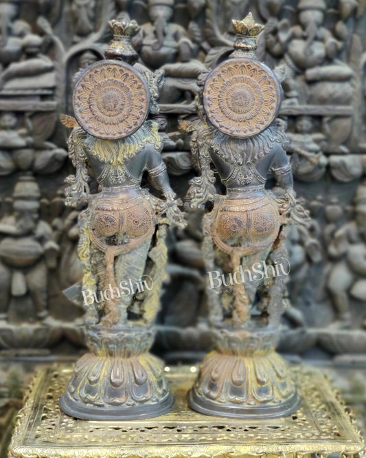 Handcrafted Antique Brass Radha Krishna Statue - 24" Height | Traditional Finish