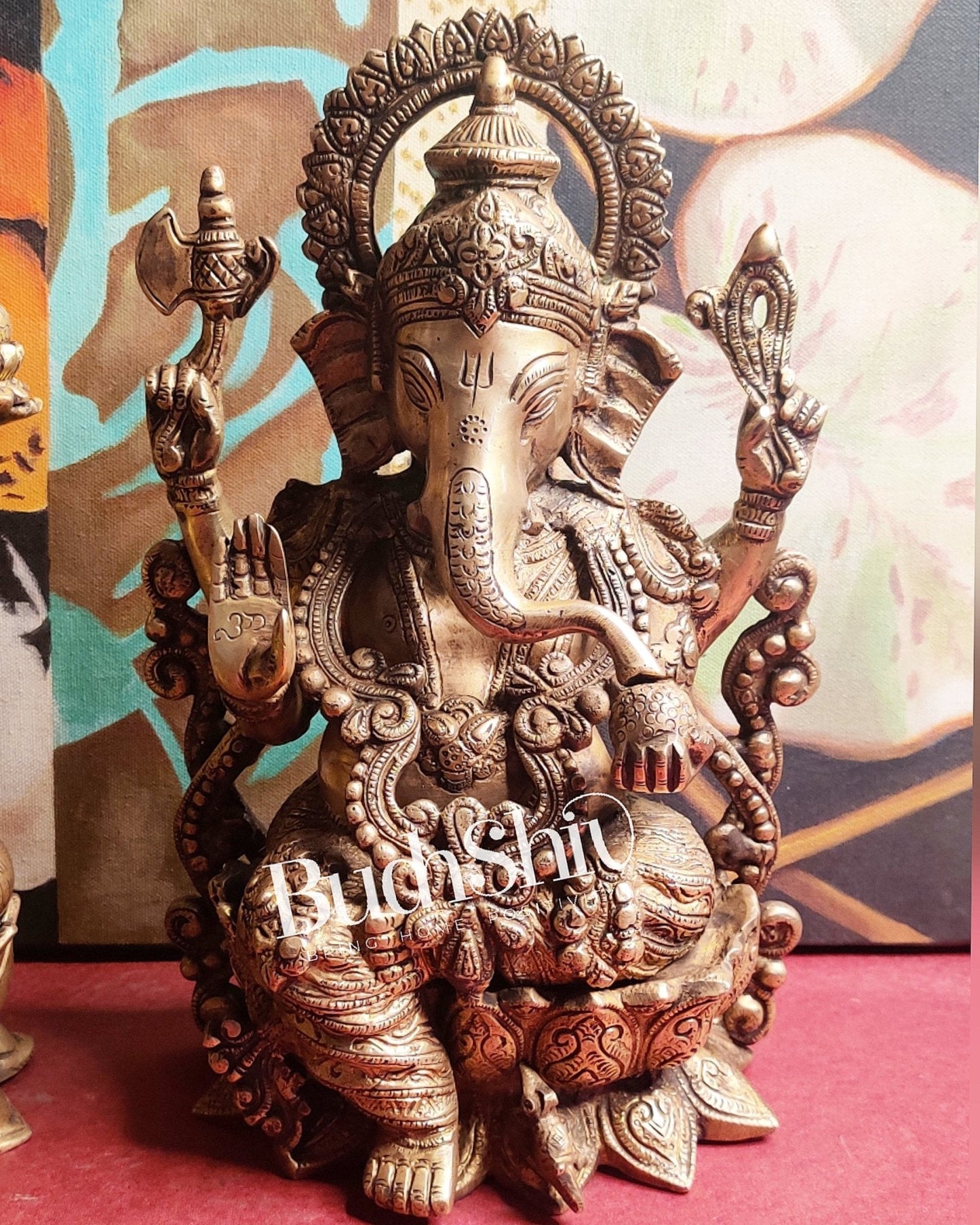 Handcrafted Antique Finished Lord Ganesha and Goddess Lakshmi Brass Idols 12"