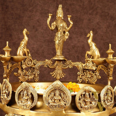 Handcrafted Ashtalakshmi Brass Urli with Diyas | Height: 16 Inch