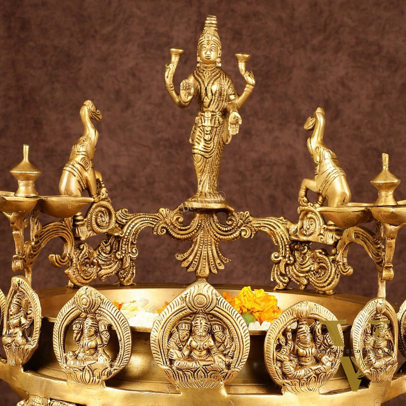 Handcrafted Ashtalakshmi Brass Urli with Diyas | Height: 16 Inch
