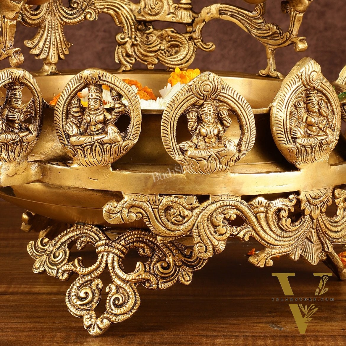 Handcrafted Ashtalakshmi Brass Urli with Diyas | Height: 16 Inch