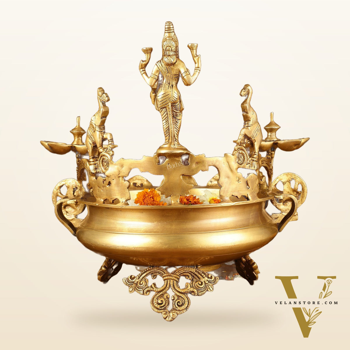Handcrafted Ashtalakshmi Brass Urli with Diyas | Height: 16 Inch