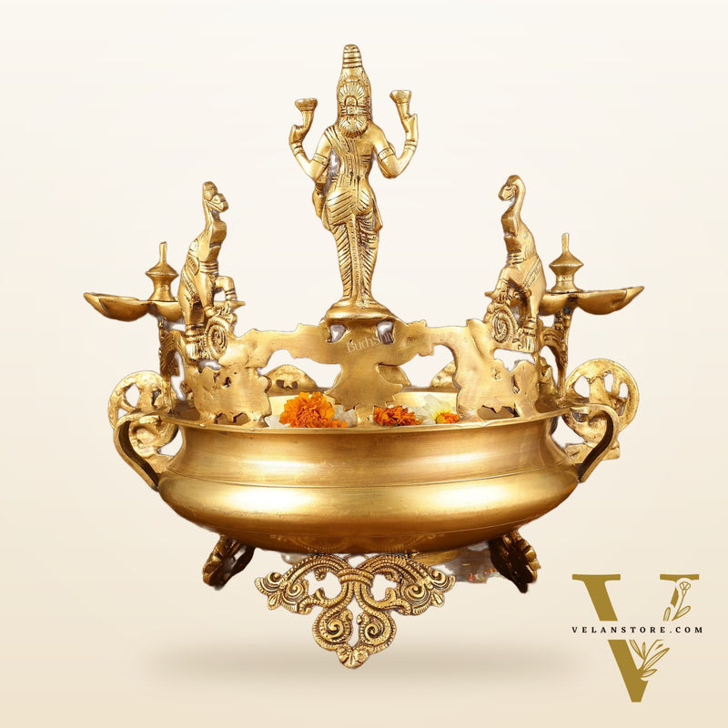 Handcrafted Ashtalakshmi Brass Urli with Diyas | Height: 16 Inch