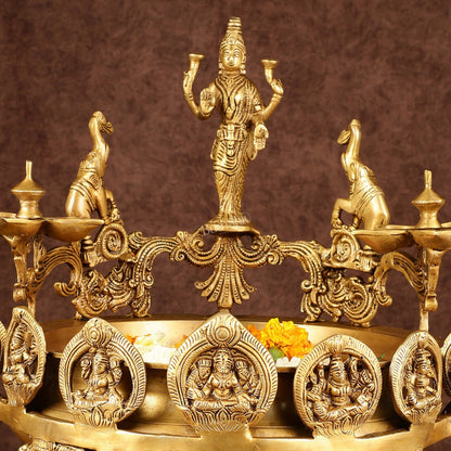 Handcrafted Ashtalakshmi Brass Urli with Diyas | Height: 16 Inch