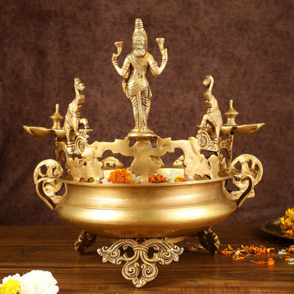 Handcrafted Ashtalakshmi Brass Urli with Diyas | Height: 16 Inch