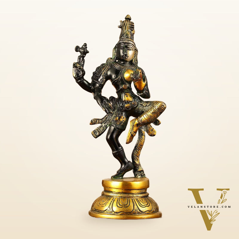 Handcrafted Brass Ardhanarishvara Statue - 12" Glossy Black