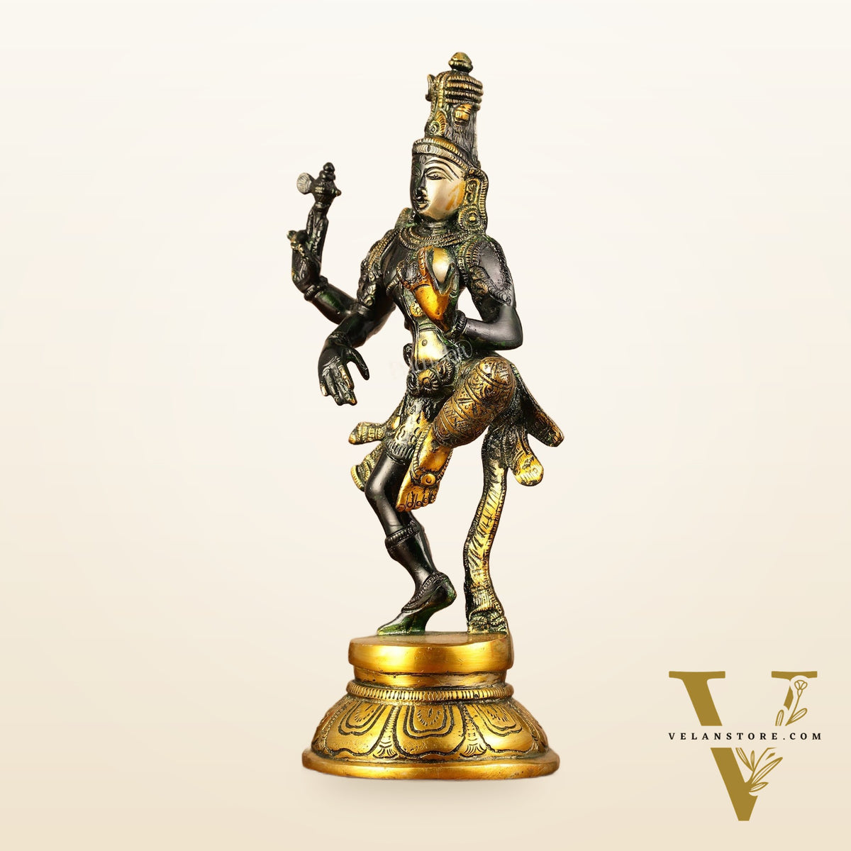 Handcrafted Brass Ardhanarishvara Statue - 12" Glossy Black