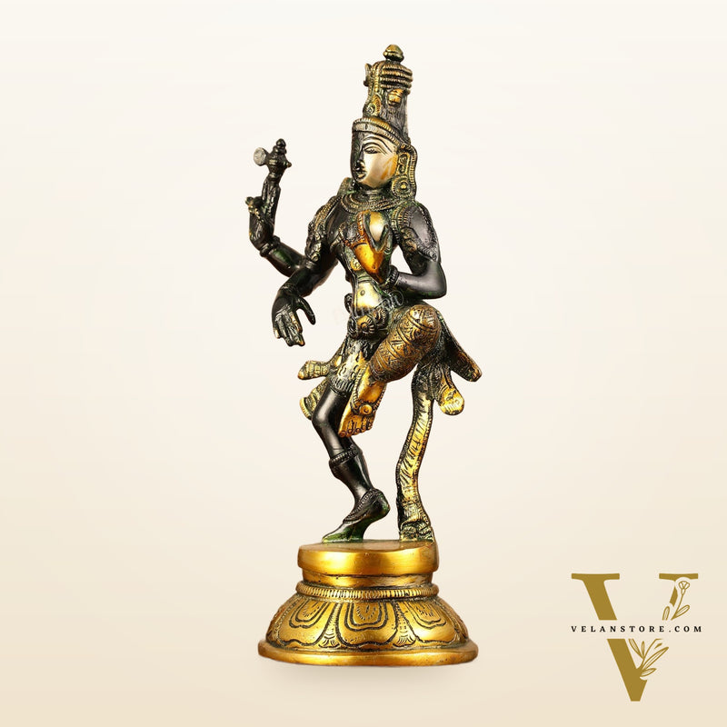 Handcrafted Brass Ardhanarishvara Statue - 12" Glossy Black
