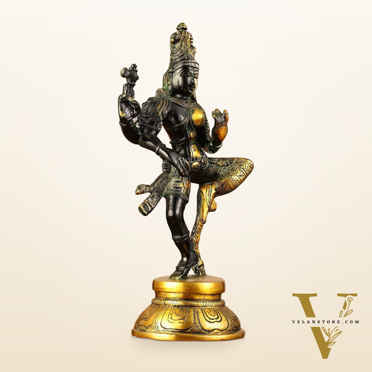Handcrafted Brass Ardhanarishvara Statue - 12" Glossy Black