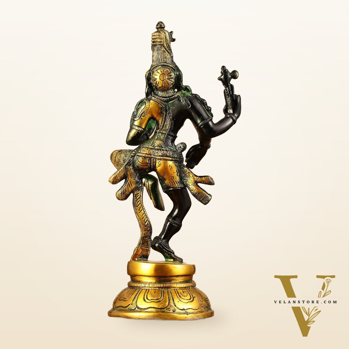 Handcrafted Brass Ardhanarishvara Statue - 12" Glossy Black