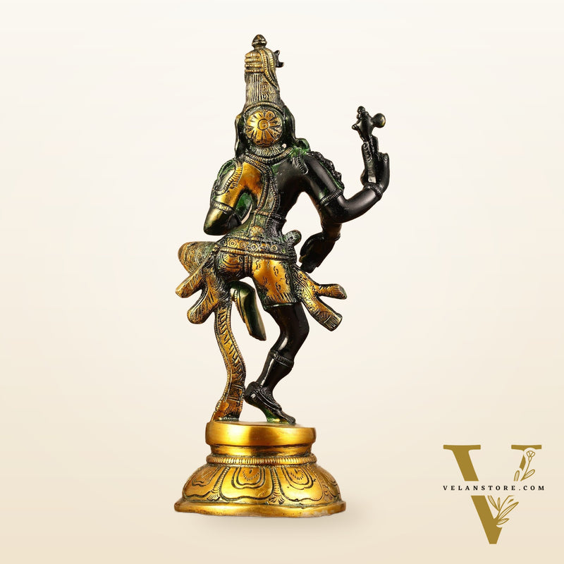 Handcrafted Brass Ardhanarishvara Statue - 12" Glossy Black