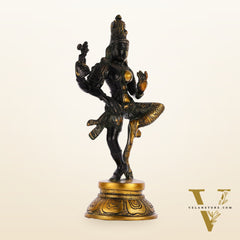 Handcrafted Brass Ardhanarishvara Statue - 12" Glossy Black