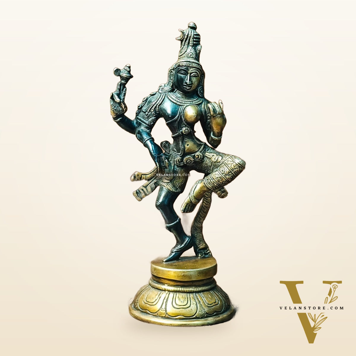 Handcrafted Brass Ardhanarishvara Statue - 12" Midnight Black