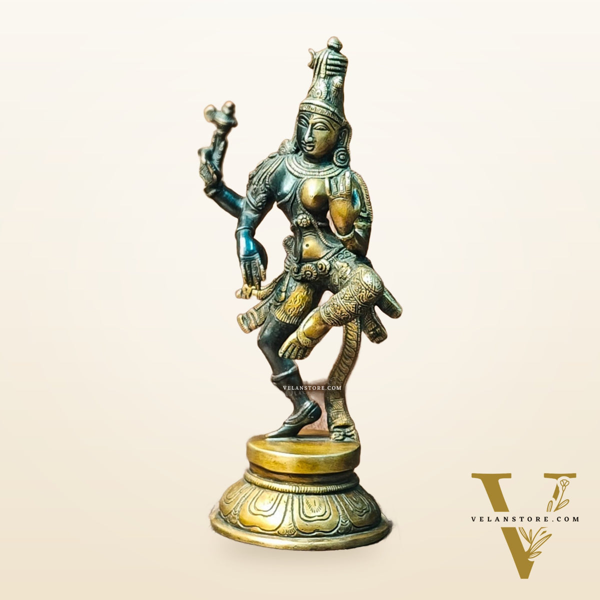Handcrafted Brass Ardhanarishvara Statue - 12" Midnight Black