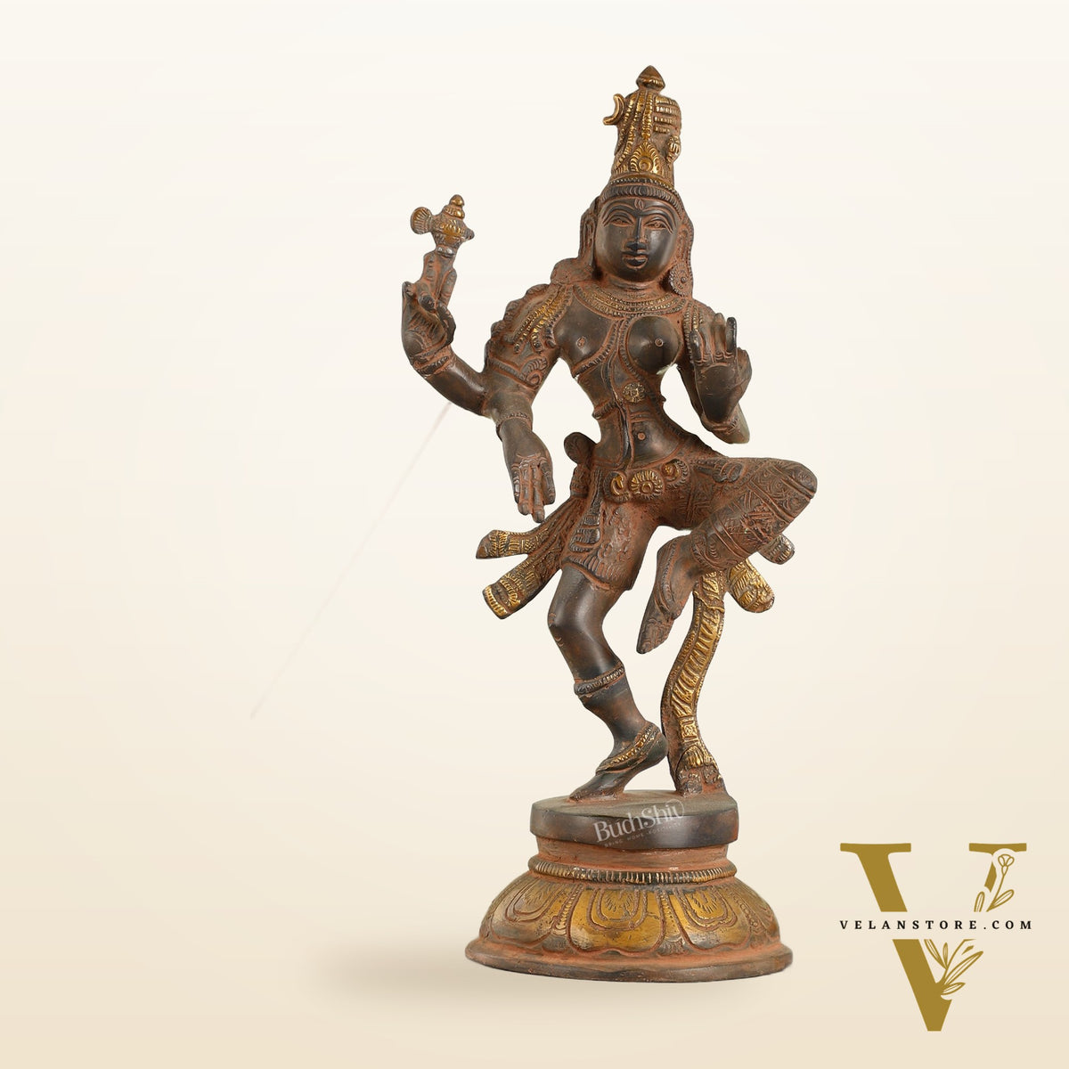 Handcrafted Brass Ardhanarishvara Statue - 12" Sandstone Patina Finish