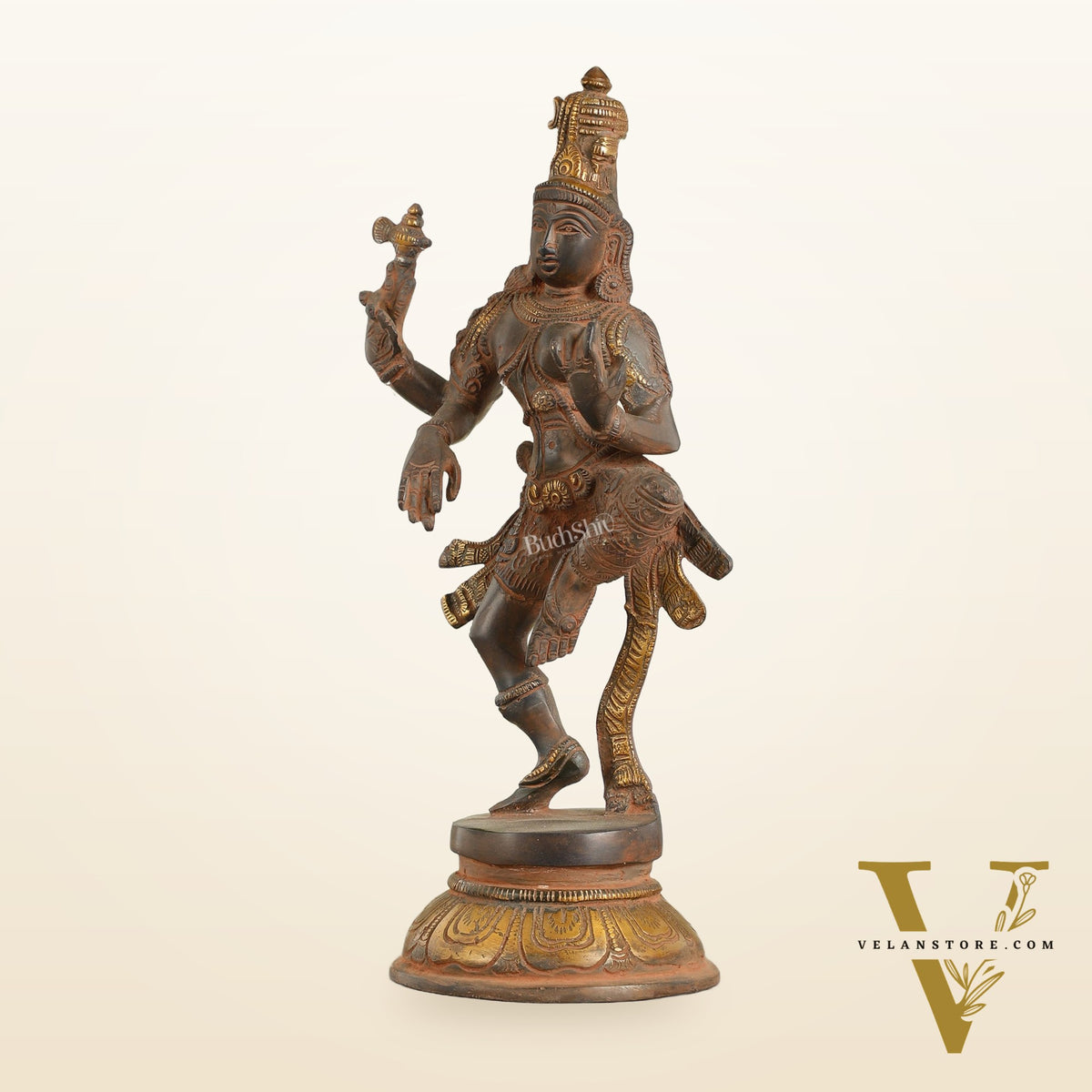 Handcrafted Brass Ardhanarishvara Statue - 12" Sandstone Patina Finish