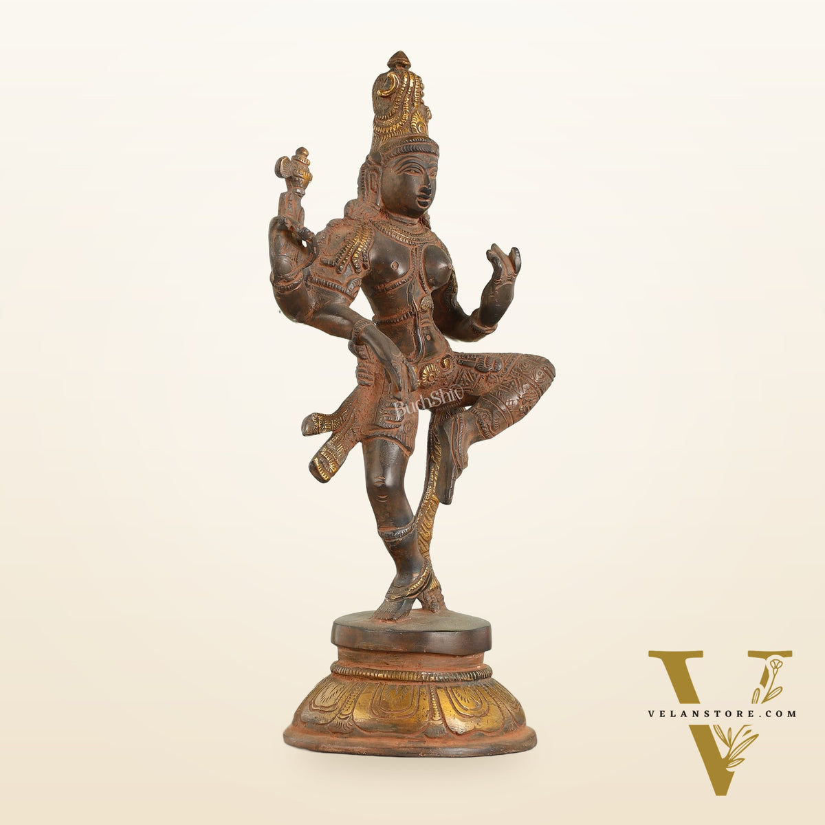 Handcrafted Brass Ardhanarishvara Statue - 12" Sandstone Patina Finish