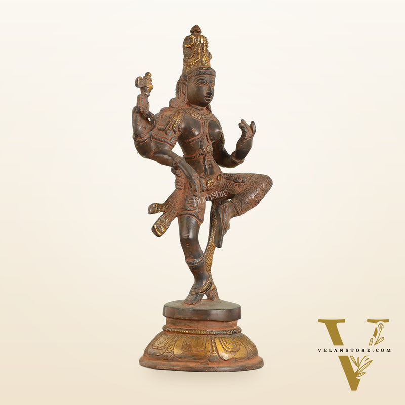 Handcrafted Brass Ardhanarishvara Statue - 12" Sandstone Patina Finish