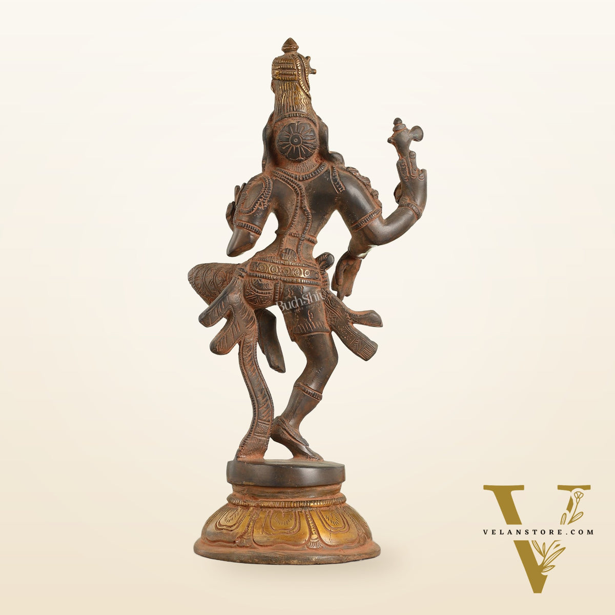 Handcrafted Brass Ardhanarishvara Statue - 12" Sandstone Patina Finish