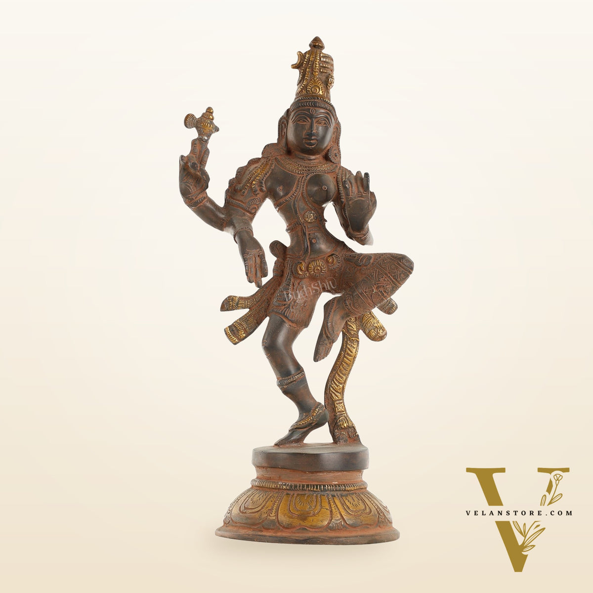 Handcrafted Brass Ardhanarishvara Statue - 12" Sandstone Patina Finish