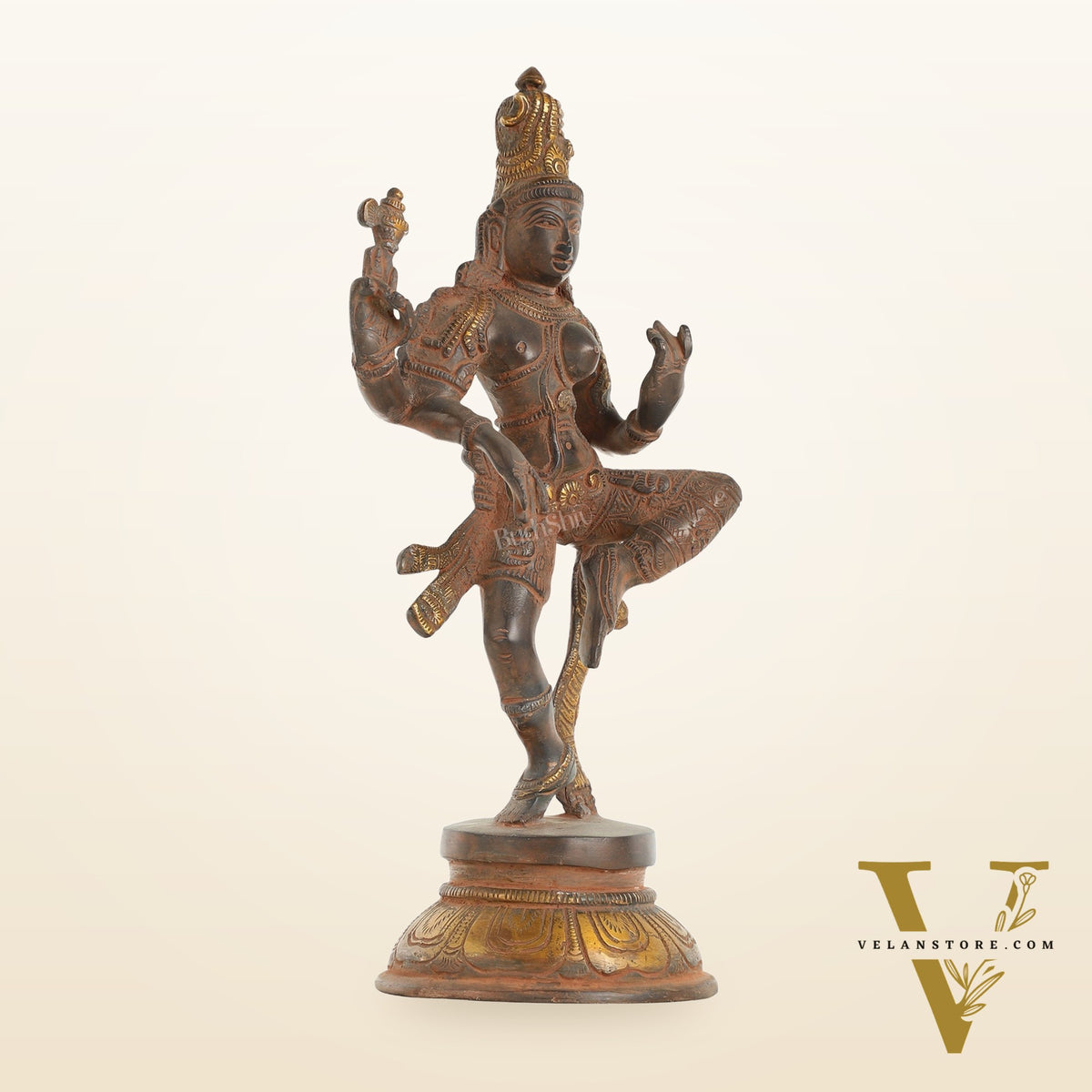 Handcrafted Brass Ardhanarishvara Statue - 12" Sandstone Patina Finish