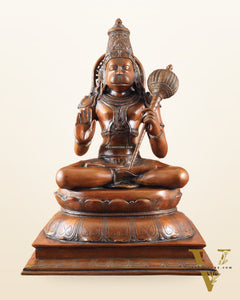 Handcrafted Brass Blessing Hanuman Sculpture - 18" Height, Antique Copper tone