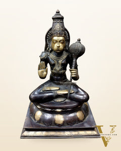 Handcrafted Brass Blessing Hanuman Sculpture - 18" Height, Antique Black Tone