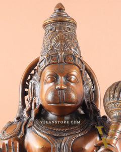 Handcrafted Brass Blessing Hanuman Sculpture - 18" Height, Antique Copper tone