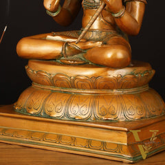 Handcrafted Brass Blessing Hanuman Sculpture - 18" Height, Antique Bronze Tone