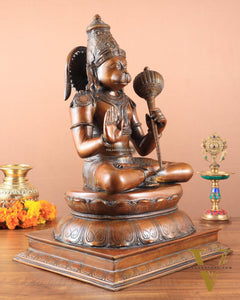 Handcrafted Brass Blessing Hanuman Sculpture - 18" Height, Antique Copper tone