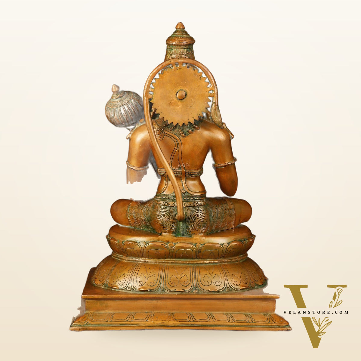 Handcrafted Brass Blessing Hanuman Sculpture - 18" Height, Antique Bronze Tone