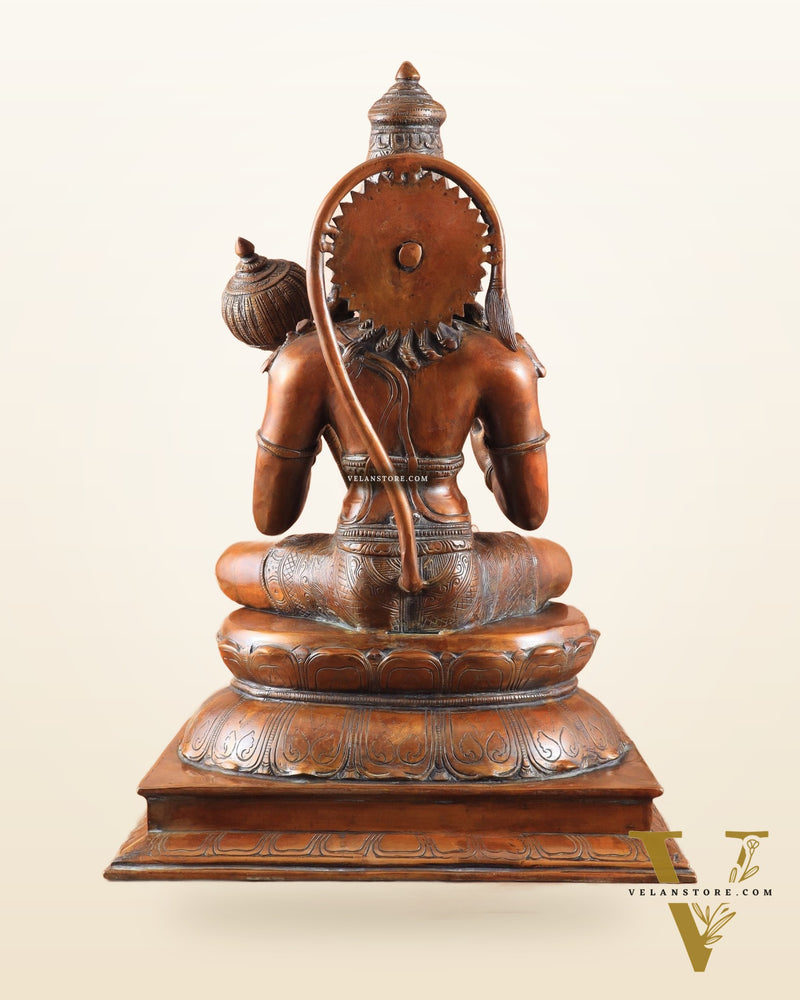 Handcrafted Brass Blessing Hanuman Sculpture - 18" Height, Antique Copper tone