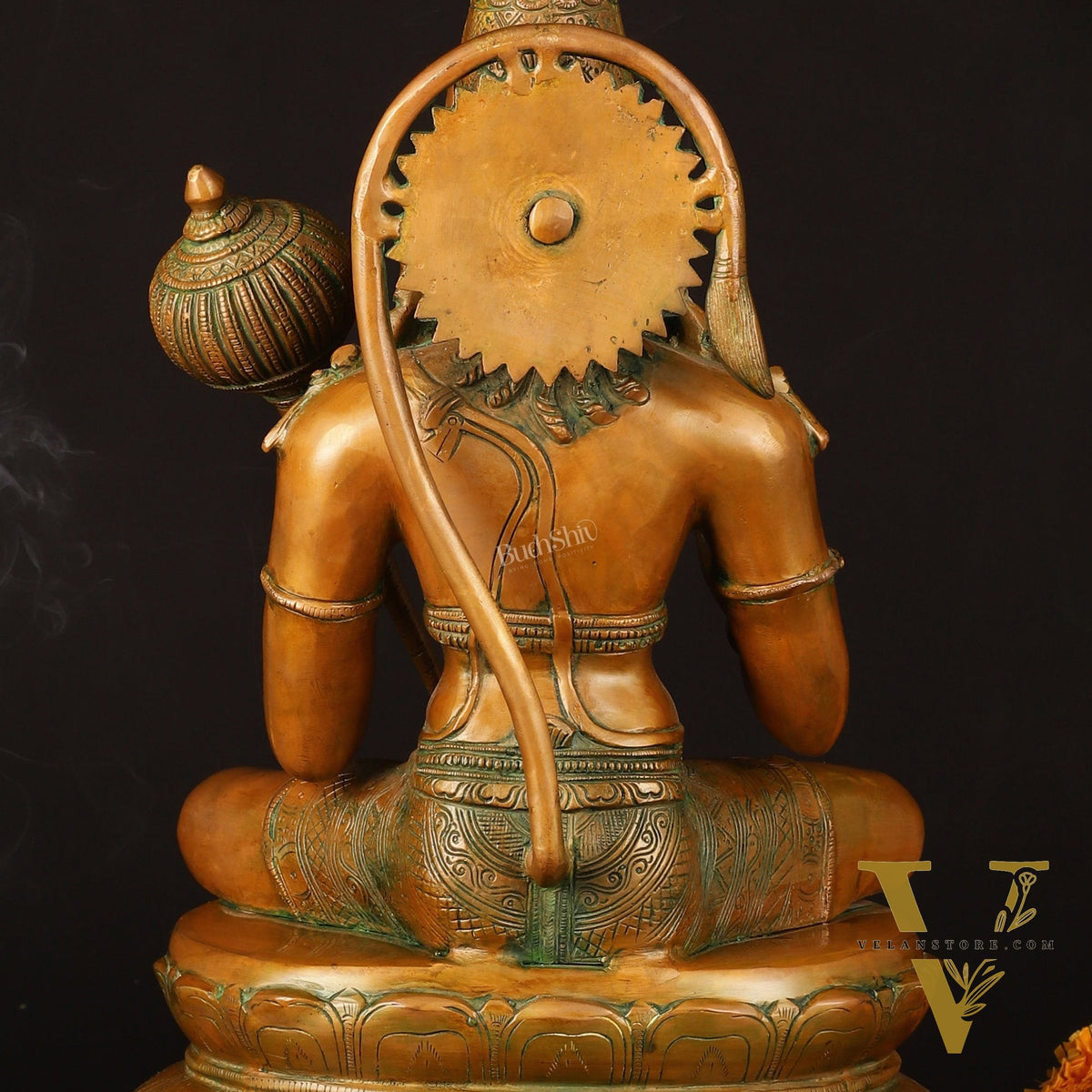 Handcrafted Brass Blessing Hanuman Sculpture - 18" Height, Antique Bronze Tone