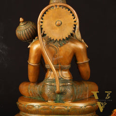 Handcrafted Brass Blessing Hanuman Sculpture - 18" Height, Antique Bronze Tone