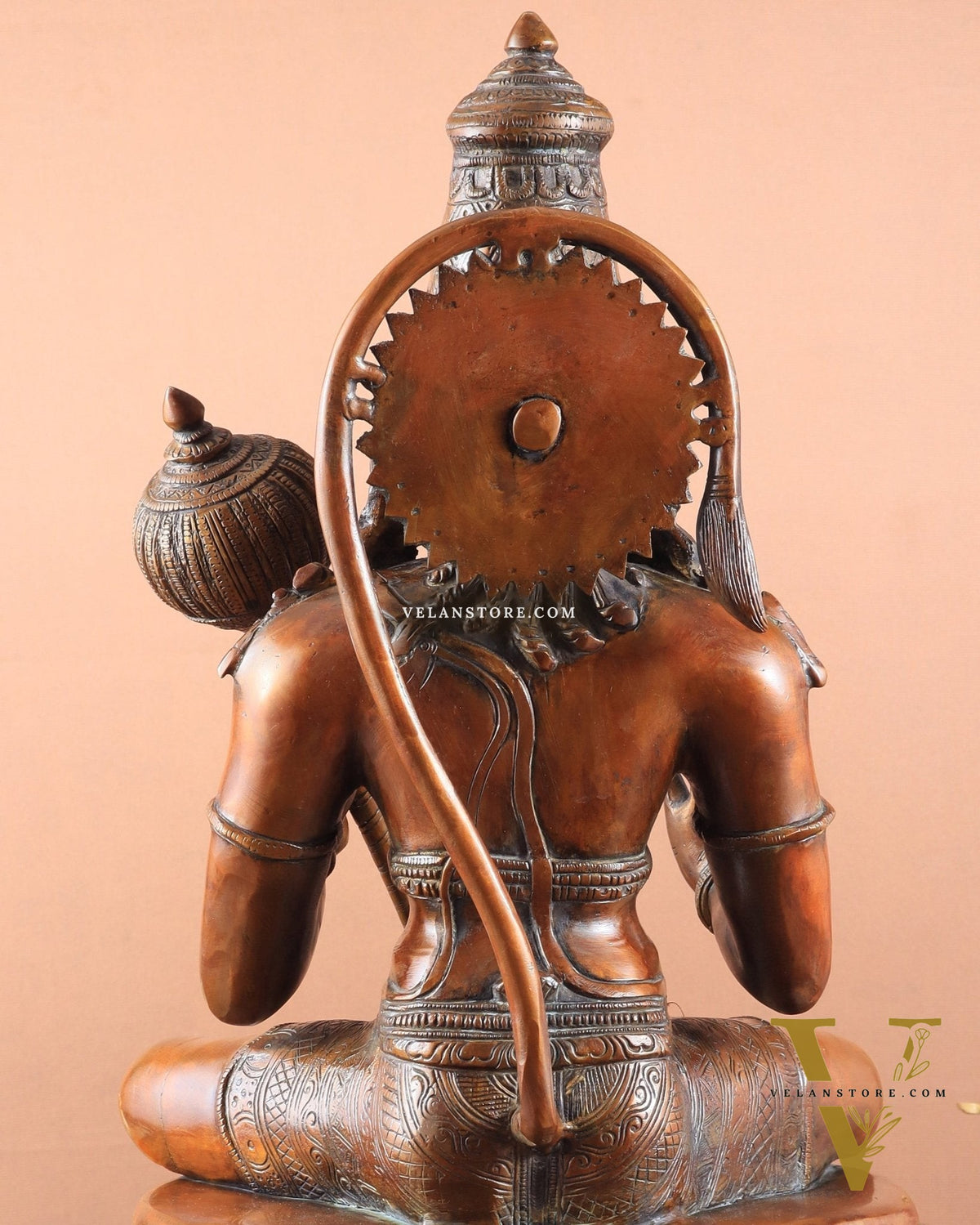 Handcrafted Brass Blessing Hanuman Sculpture - 18" Height, Antique Copper tone