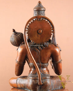 Handcrafted Brass Blessing Hanuman Sculpture - 18" Height, Antique Copper tone