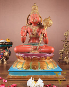 Handcrafted Brass Blessing Hanuman Sculpture - 18" Height, Sindoor red tone