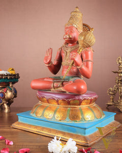 Handcrafted Brass Blessing Hanuman Sculpture - 18" Height, Sindoor red tone