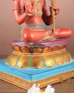 Handcrafted Brass Blessing Hanuman Sculpture - 18" Height, Sindoor red tone