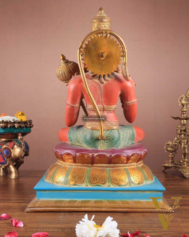 Handcrafted Brass Blessing Hanuman Sculpture - 18" Height, Sindoor red tone