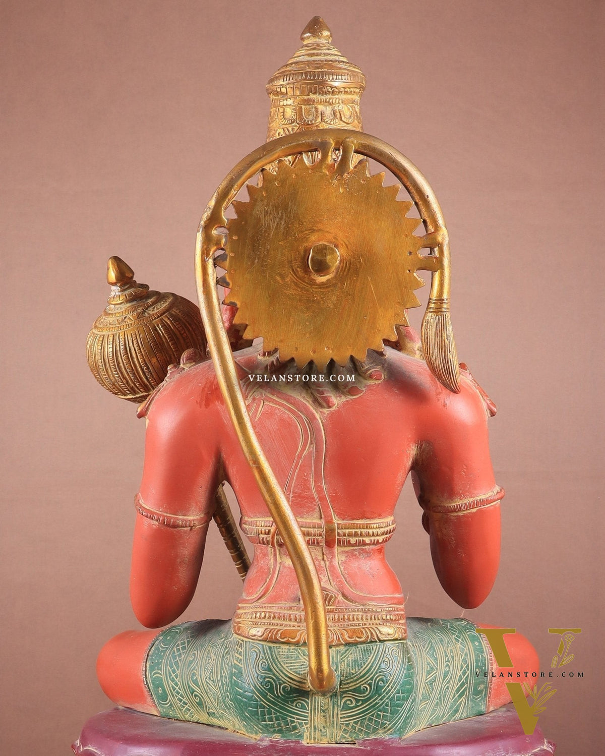Handcrafted Brass Blessing Hanuman Sculpture - 18" Height, Sindoor red tone